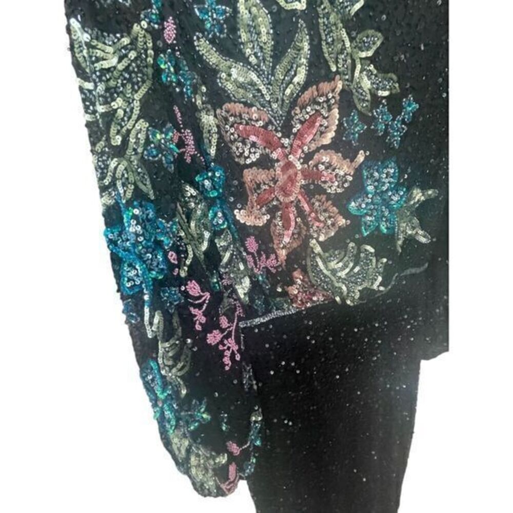 Mac Duggal 5615 Embellished Multi Color Floral High Neck Black Gown Size 4 - Picture 9 of 16